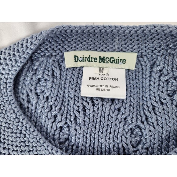 Deirdre McGuire Hand Knit in Ireland Cardigan Sweater Medium Pima Cotton Blue - Picture 4 of 4